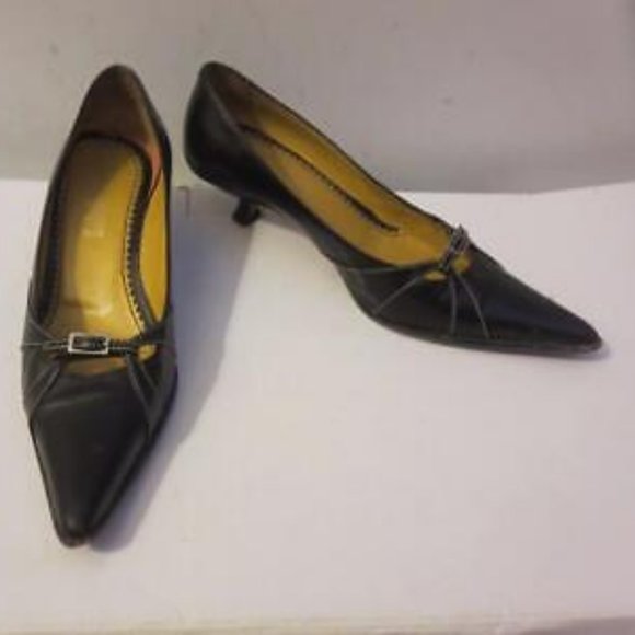 WOMENS LAMBERTSON TRUEX BLACK LEATHER KITTEN HEEL PUMPS SIZE 35US/5 * - Picture 2 of 8